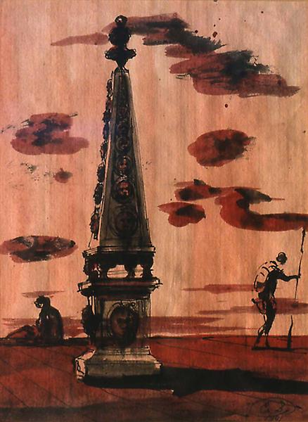 Monument and Figures, 1941 watercolor, gouache, pe...