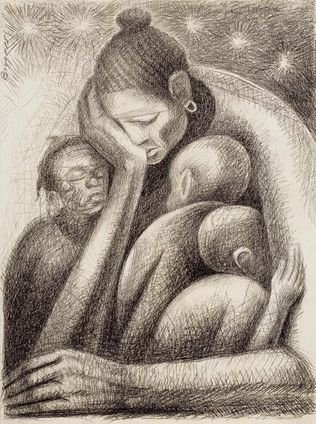 Cradle (Mother and Three Children), c.1970 graphit...