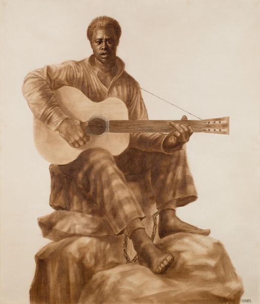 Leadbelly, 1975 oil wash and graphite on paper 44...