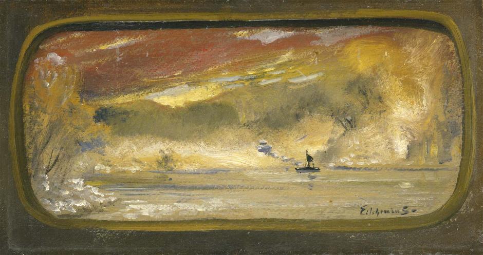 Untitled (Boat on Water), c.1911 oil on paperboard...