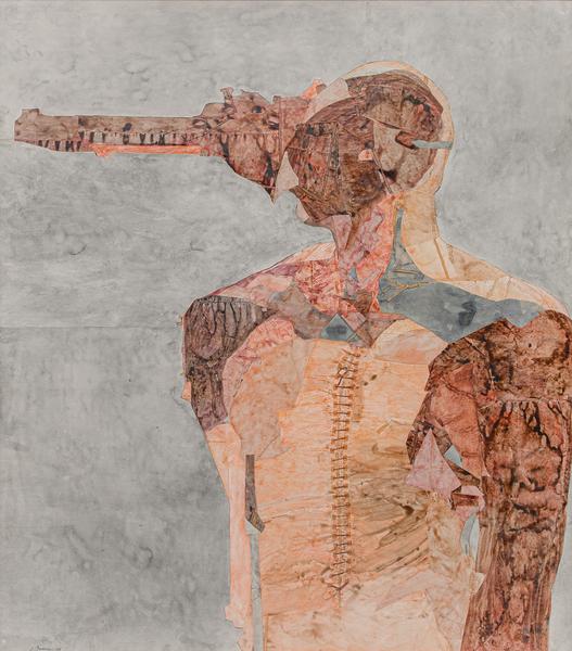 Gun Figure, 1974 collage with watercolor on board...