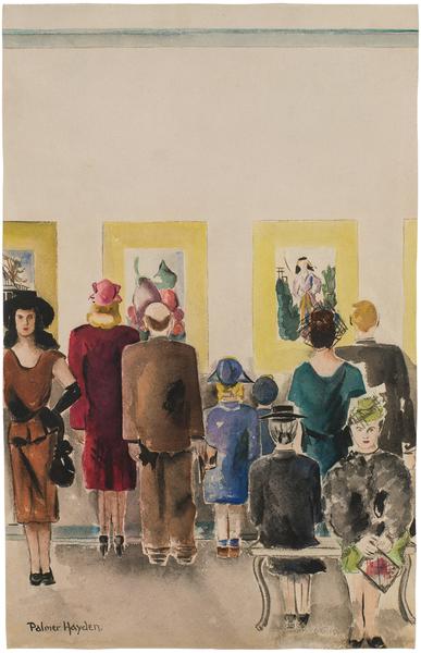 Gallery Opening, c.1960 watercolor on paper 18 1/2...