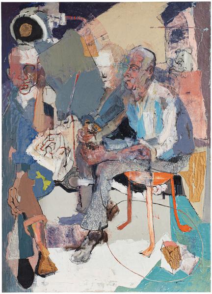 Janitors at Rest, 1957-58 oil on canvas with paper...