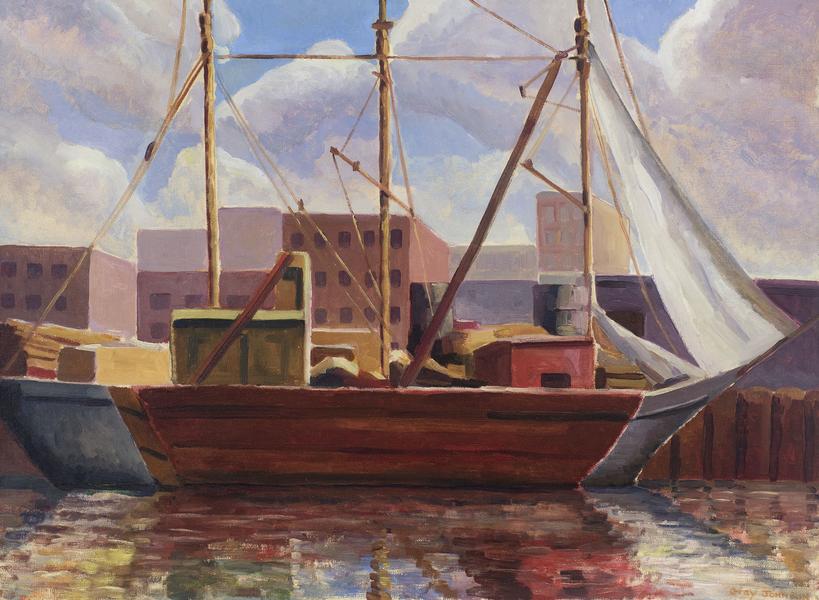 Untitled (Barge) c.1925 oil on canvas 22" x 3...