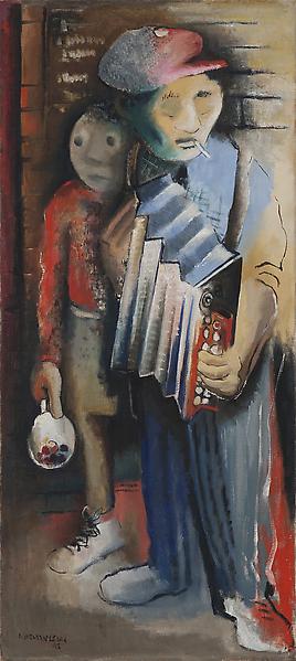 Musicians, 1943 oil on canvas 40 1/4 x 18 inches s...