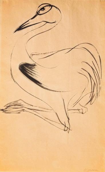 Crane, 1947 sumi ink on paper 24 1/2 x 15 1/4 inch...