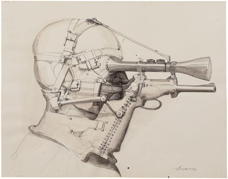 Sighted Gunhead, 1973 ink, wash, graphite and temp...