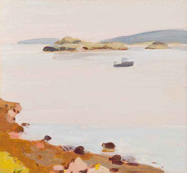Peak Island and Lobster Boat, 1968 oil on panel 14...