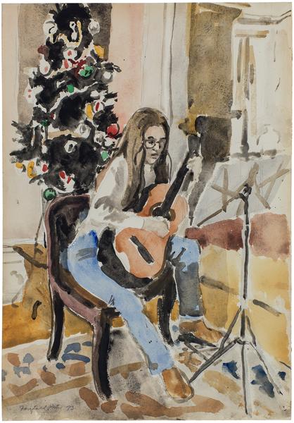 Sketch for Lizzie with Guitar and Christmas Tree,...