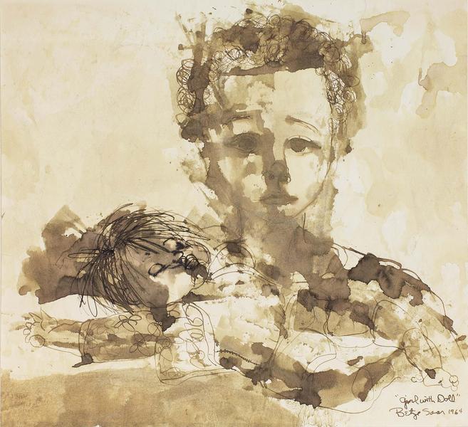Girl with Doll, 1964 brown ink and wash on paper m...