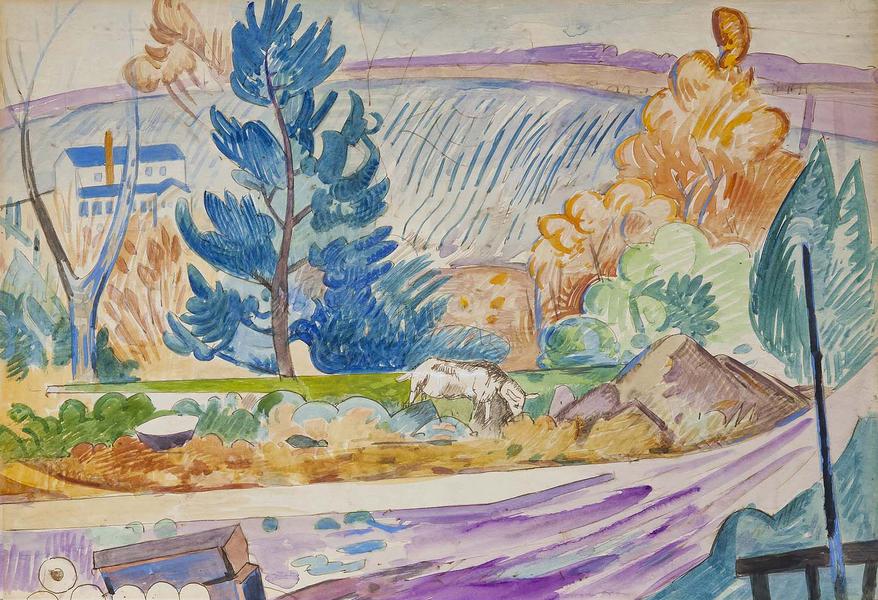 Landscape with Cow, c.1930 watercolor on paper mou...
