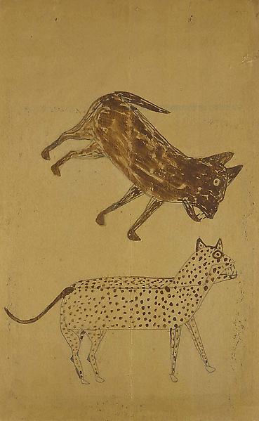 Cat and Dog, c.1939-42 pencil and tempera on cardb...